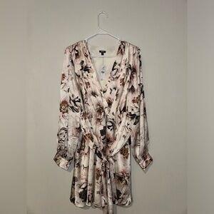 Express Floral Surplice Long Sleeve Tie Waist Mini Dress